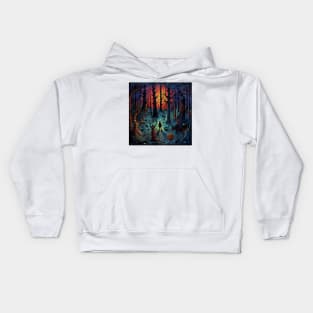 Folk Art Creepy Forest at Sunset Kids Hoodie